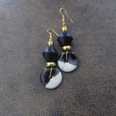 Black and white ceramic geometric earrings 