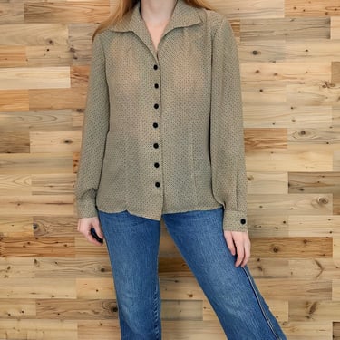 Lightweight Chic Beige and Black Button Up Blouse 