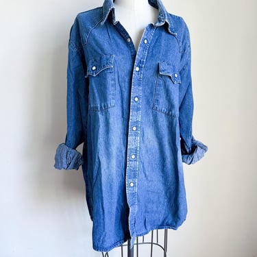 Vintage 1990s Denim Snap Front Shirt / L-XL 