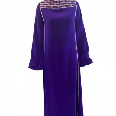 Malcolm Starr 60s Purple Velvet Jeweled Neckline Gown