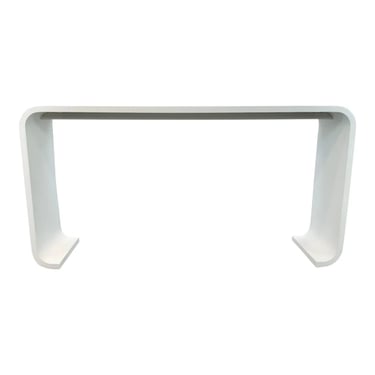 Mid-Century Modern White Lacquered Grasscloth Console Table