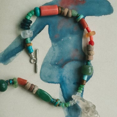 Caracol Necklace with Jade, Quartz, Turq