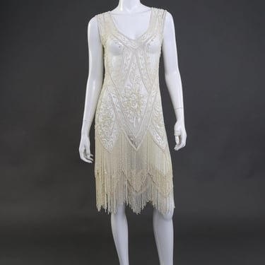 Pearl White Beaded Fringe Flapper Dress