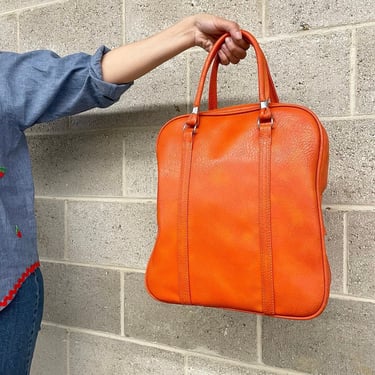 Vintage Amelia Earhart Bag Retro 1970s Mid Century Modern + Vinyl + Orange + Bowling Bag + Travel Tote + Luggage or Carry On + Overnight Bag 
