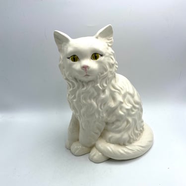 Vintage White Persian Cat Ceramic Figure, Figurine, Large, 12