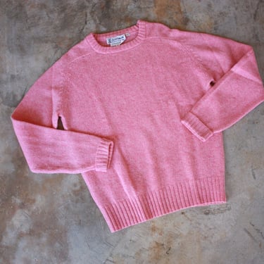 70s Bubblegum Pink Shetland Wool Pullover Sweater Crew Neck Size L / XL 