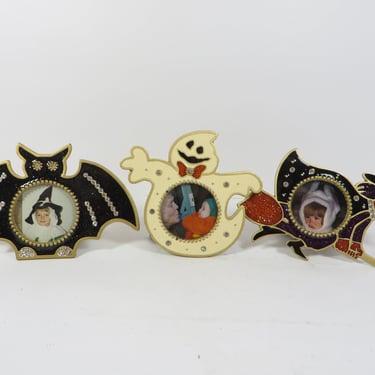 Vintage Enamel Halloween Picture Frames - Bombay Halloween Witch, Ghost, Bat Photo Frames 