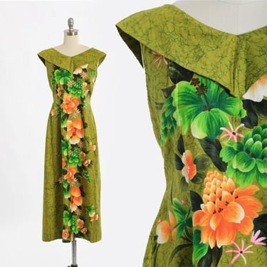 REEF Hawaiian maxi dress | Vintage 60s deadstock green tropical floral maxi dress 