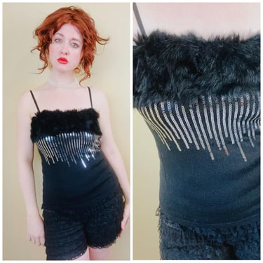 Vintage black beaded tank top / vintage y2k beaded tank