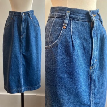 Vintage 80's LEE DENIM PENCIL Skirt / Trouser Style / High Waist + Pockets + No Back Pockets / M 