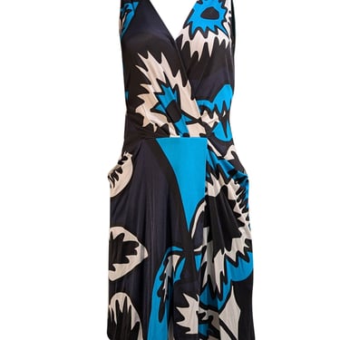 Diane von Furstenberg - Black, Blue, & White Print Silk Blend Dress Sz 2