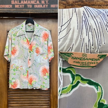 Vintage 1940's “Kamehameha” Bombax Tree Rayon Hawaiian Shirt, 40