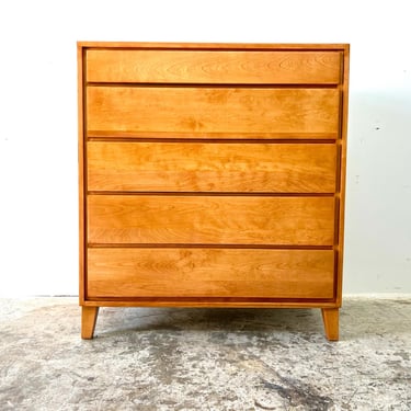 Vintage 1950s Mid Century Modern Birch 5 Drawer Tall Dresser Designed By Leslie Diamond For Conant Ball 