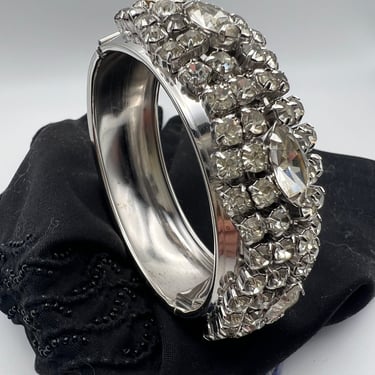 vintage 1950s silver rhinestone bangle bracelet wedding 