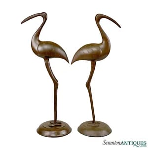 Vintage Hollywood Regency Coastal Brass Heron Crane Bird Sculpture - A Pair