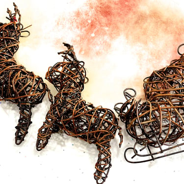 VINTAGE: Wire and Natural Vine Sled and Reindeer - Christmas Deer - Holiday 