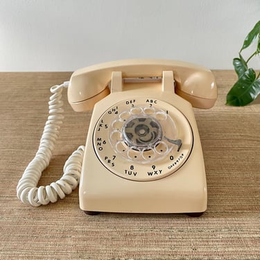 Vintage ITT Rotary Telephone - Beige with White Cord 
