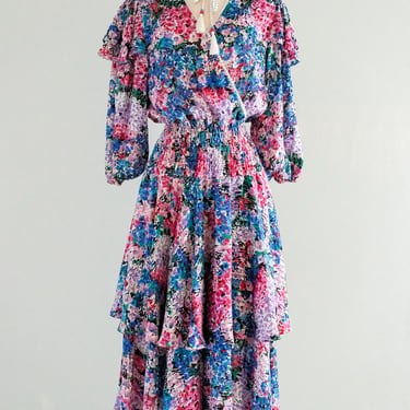 FAB 1980's Impressionist Garden Dress By Diane Freis / Sz ML
