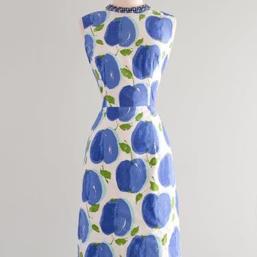 Sweet 1960's Blue Apple Cotton Dress / Sz M