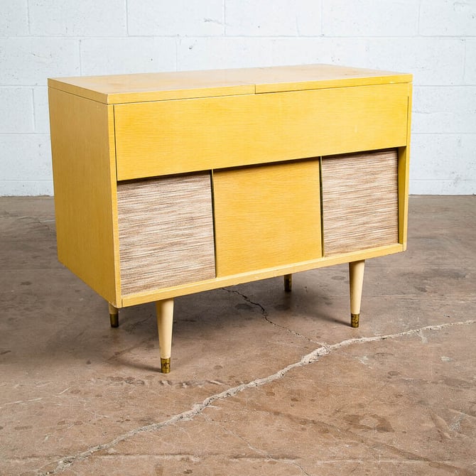 Mid Century Modern Stereo Console Airline Blonde Record Player Hifi Compact Tube