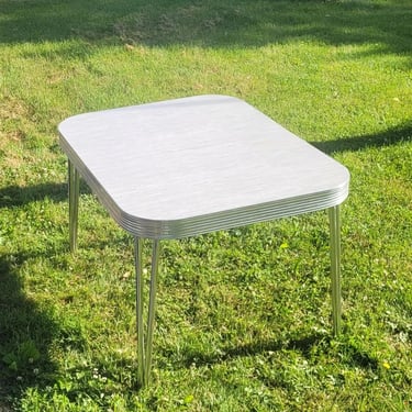 1950s Deco Chrome leg Table with light grey formica, 3' x 4'