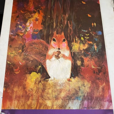 Vintage 1971 October by BRIAN WILDSMITH Calendar Poster ~ Red Squirral ~ 36" x 24" 