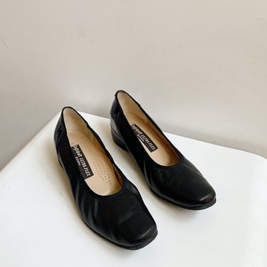 Black Soft Leather Ballet Wedges | size 8