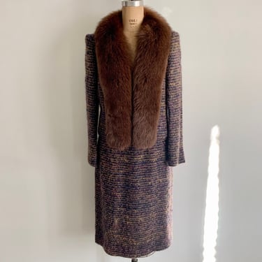 Jaywein New York 60s/70s boucle tweed wool suit with fox collar-size M/L 