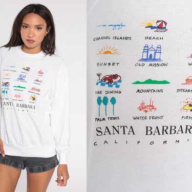 Santa Barbara Sweatshirt 90s California Shirt Pullover Graphic Sweater Retro Tourist Travel Raglan Sleeve White Vintage 1990s Extra Large xl 