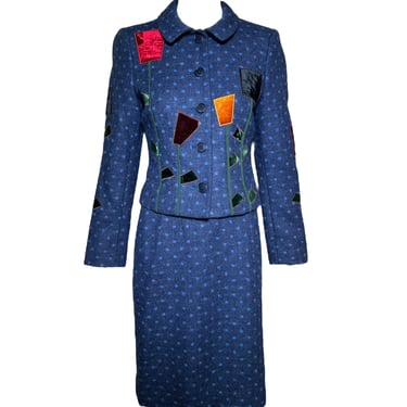 Moschino Y2K Cheap and Chic Wool Velvet Flowers Suit Ensemble, New/Old