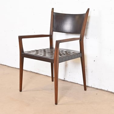 Paul McCobb for Directional Irwin Collection Mahogany and Woven Leather Armchair, 1950s