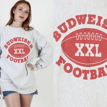 Champion Reverse Weave Sweatshirt / Heavyweight 90s Budweiser Beer Jumper / College Football Heather Grey Sweatshirt XL 