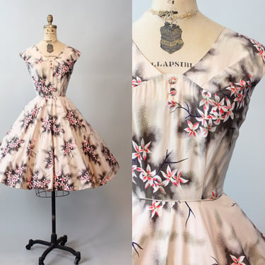 1950s PARADISE HAWAII pikake flower cotton dress xs | | Crush