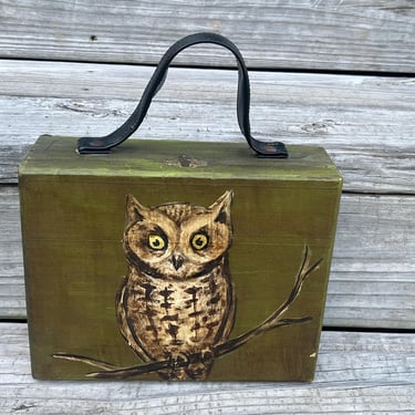 vintage owl purse hand painted bird cigar box bag 