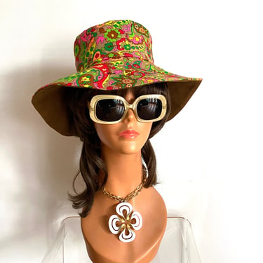 03# Groovy Paisley Vintage 60s 70s Fabric Floppy Hat • Psychedelic • Hippie Boho Festival / Hawaiian Tiki Oasis / Beach Pool Sun Hat by elliemayhems
