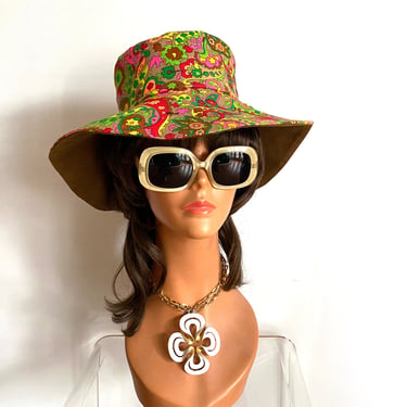 03# Groovy Paisley Vintage 60s 70s Fabric Floppy Hat • Psychedelic • Hippie Boho Festival / Hawaiian Tiki Oasis / Beach Pool Sun Hat 