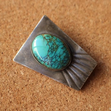 1930's Turquoise Brooch / Fred Harvey Era Style Jewelry / Southwest Sterling Pin 