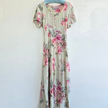 Mint Cream And Roses Flowy Rayon Dress