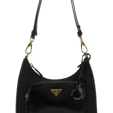 Prada Woman Black Re-Nylon And Leather Shoulder Bag