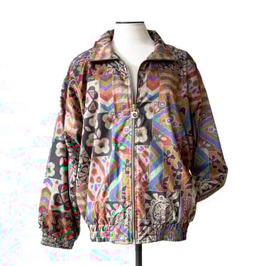 1980s Pierre Cardin Floral Print Windbreaker Jacket, Zip Front Jacket with Pockets, Lined Windbreaker, Vintage Designer Clothes / Size Large 
