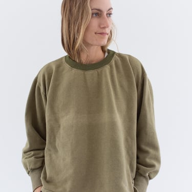 Vintage French Faded Olive Green Sweatshirt | Unisex Two Tone | 70s Made in France | FS129 | XL | 