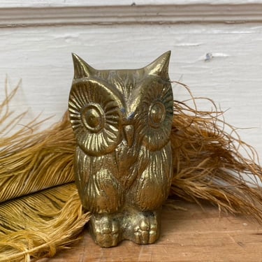 Vintage Brass Owl, 4-1/8" Tall, Halloween Decor, Owl Lover, Bird Lovers 