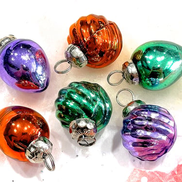 VINTAGE: 6pcs - Small Thick Mercury Glass Ornaments - Mid Weight Kugel Style Christmas Ornaments - Unique Find 