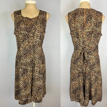 Vintage 90s Leopard Print Tie Back Rayon Dress Size 8 