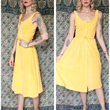 1980s Dress // Bright Yellow Terry Cloth Dress // vintage 80s dress 