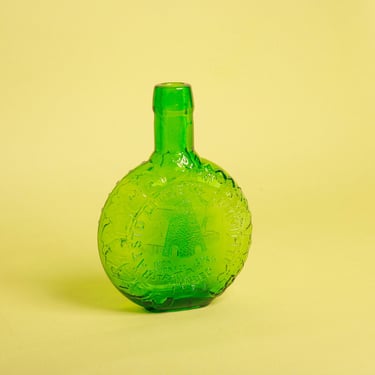 Vintage Big Green Clear Glass Antique Decor Eagle Round Bottle Vase 