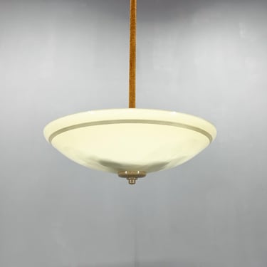 1950s Milk Glass Pendant Light by VEB Leuchtenbau Arnsdorf, Germany 