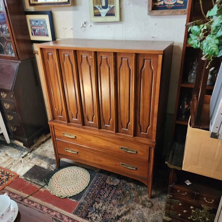 Mid Century Modern Walnut Highboy. 42x20x52" tall. "Marquee Modern" by Kent Coffey.