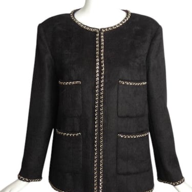 CHANEL- Black Woven Chain Llama Blazer, Size 12