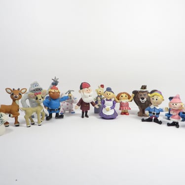 Vintage 15 Piece Rudolph the Red Nose Reindeer Plastic Figures 